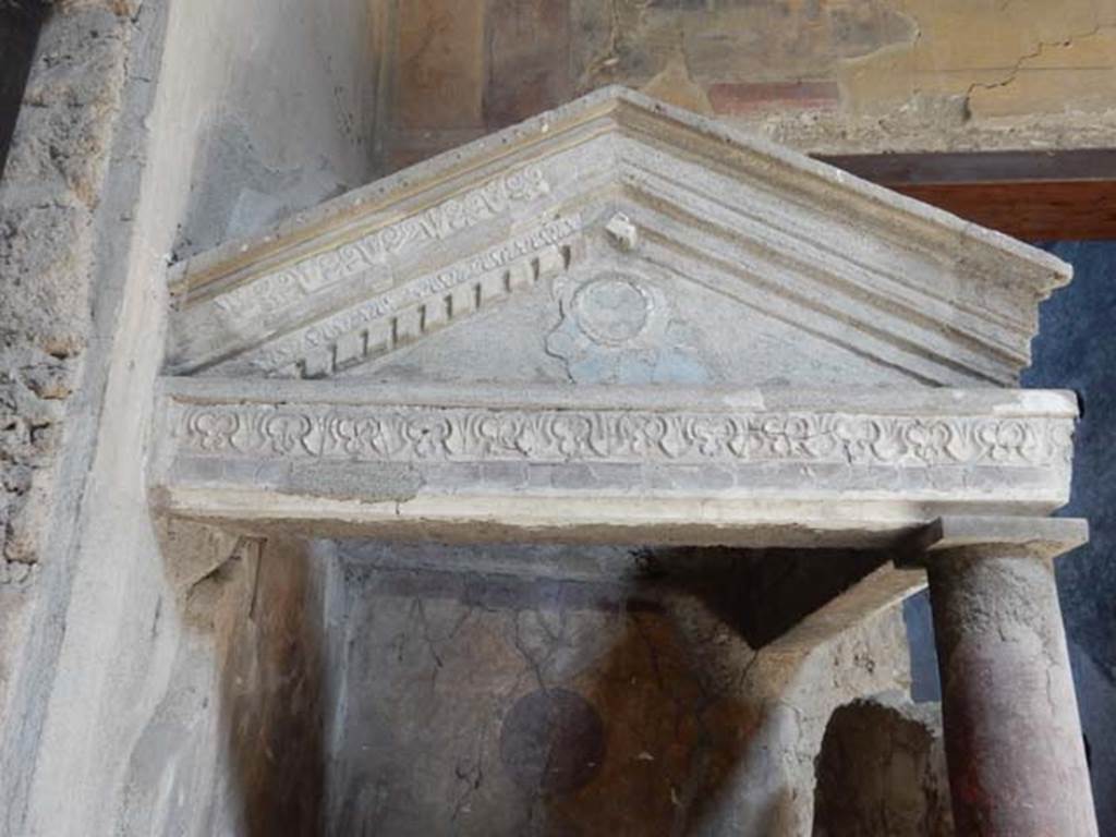 I.10.4 Pompeii. May 2015. North-west corner of atrium, front of the aedicula lararium, looking north. Photo courtesy of Buzz Ferebee.