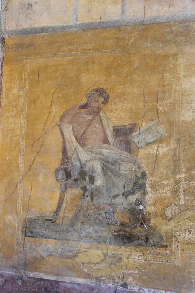 I.10.4 Pompeii. March 2014. Alcove 23, wall painting of poet on west wall.
Foto Annette Haug, ERC Grant 681269 DÉCOR.