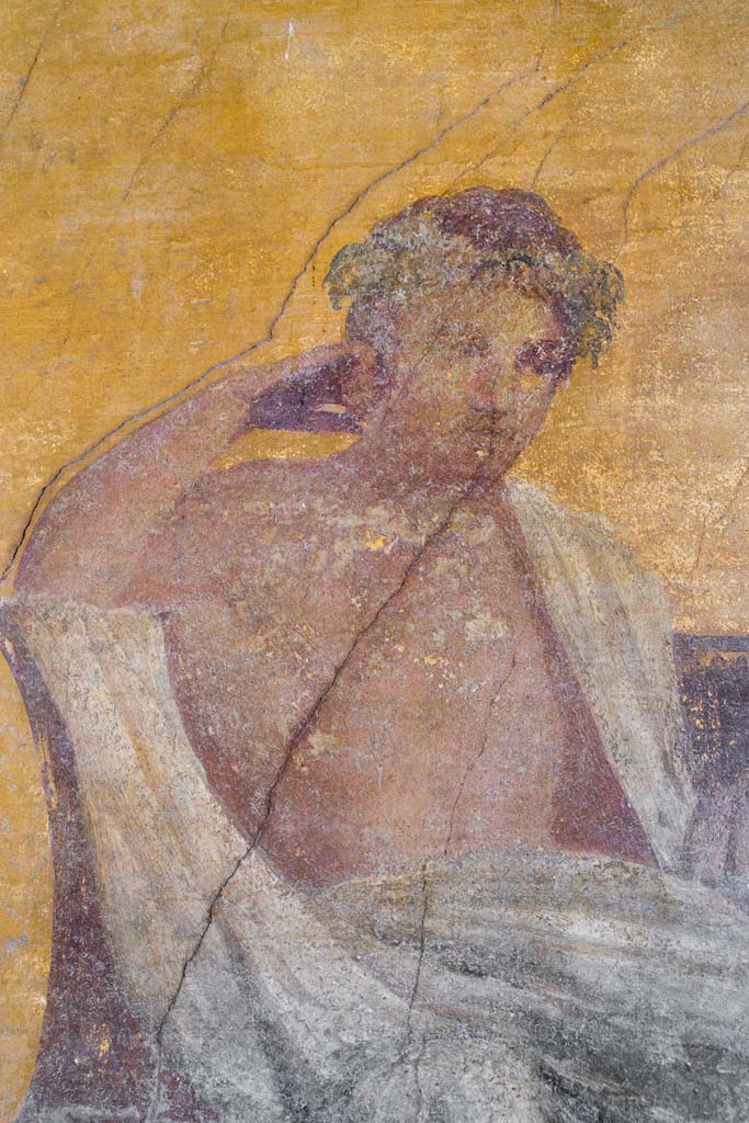I.10.4 Pompeii. April 2022. Detail of Menander. Photo courtesy of Johannes Eber.