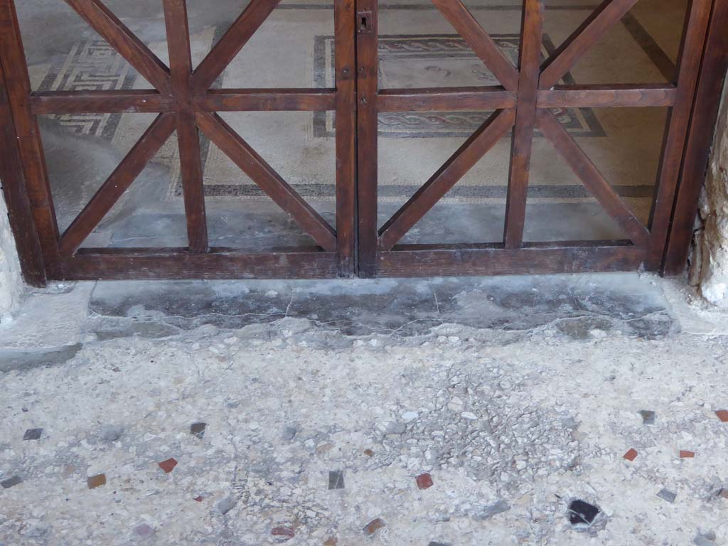 I.10.4 Pompeii. September 2017. Room 21, doorway threshold, and flooring from south portico.
Foto Annette Haug, ERC Grant 681269 DÉCOR.