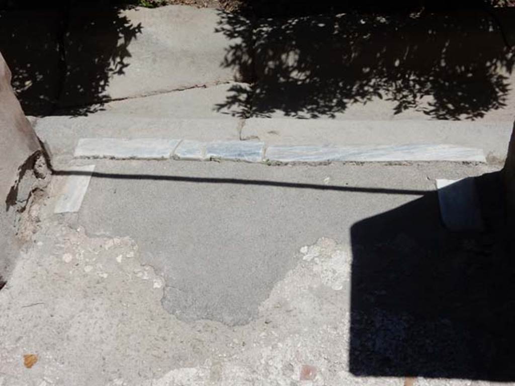 I.10.4 Pompeii. May 2017. Detail of threshold from north portico to garden area.
Photo courtesy of Buzz Ferebee.