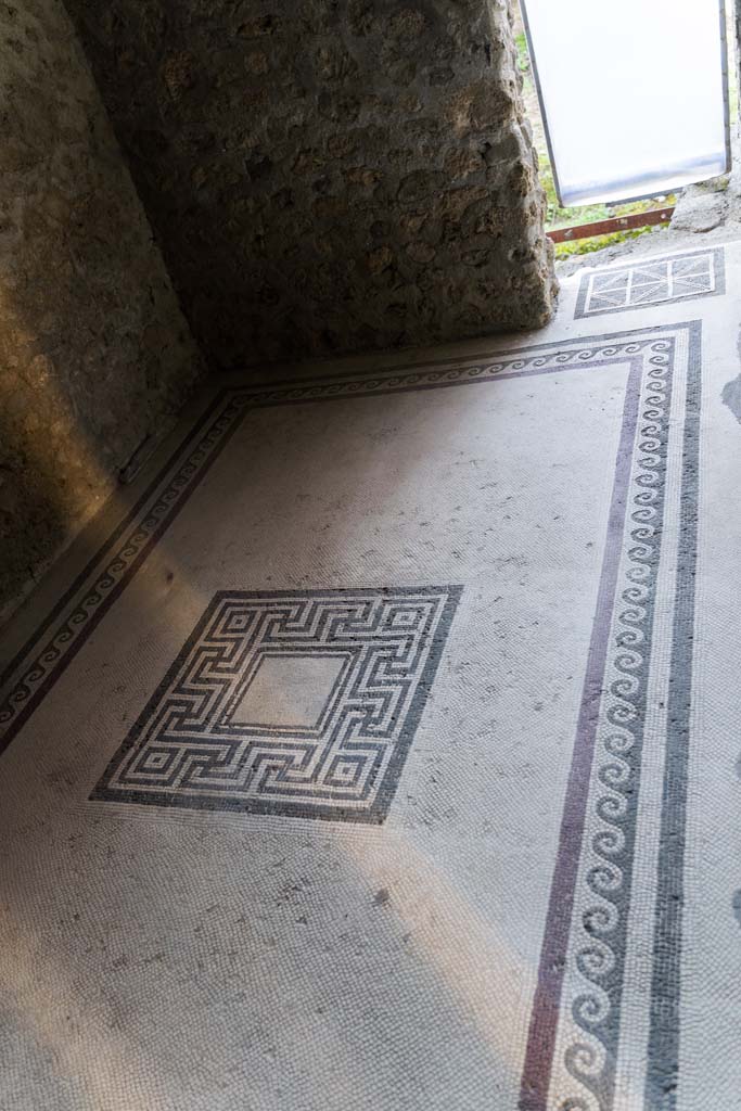 I.10.4 Pompeii. April 2022.
Room 47, looking west across mosaic flooring in tepidarium (warm room). Photo courtesy of Johannes Eber.