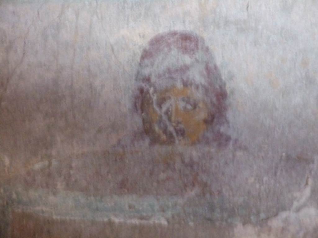 I.10.11 Pompeii. March 2009. Room 9, painting of a mask from north wall of cubiculum. See Bragantini, de Vos, Badoni, 1981. Pitture e Pavimenti di Pompei, Parte 1. Rome: ICCD. (p.141).
