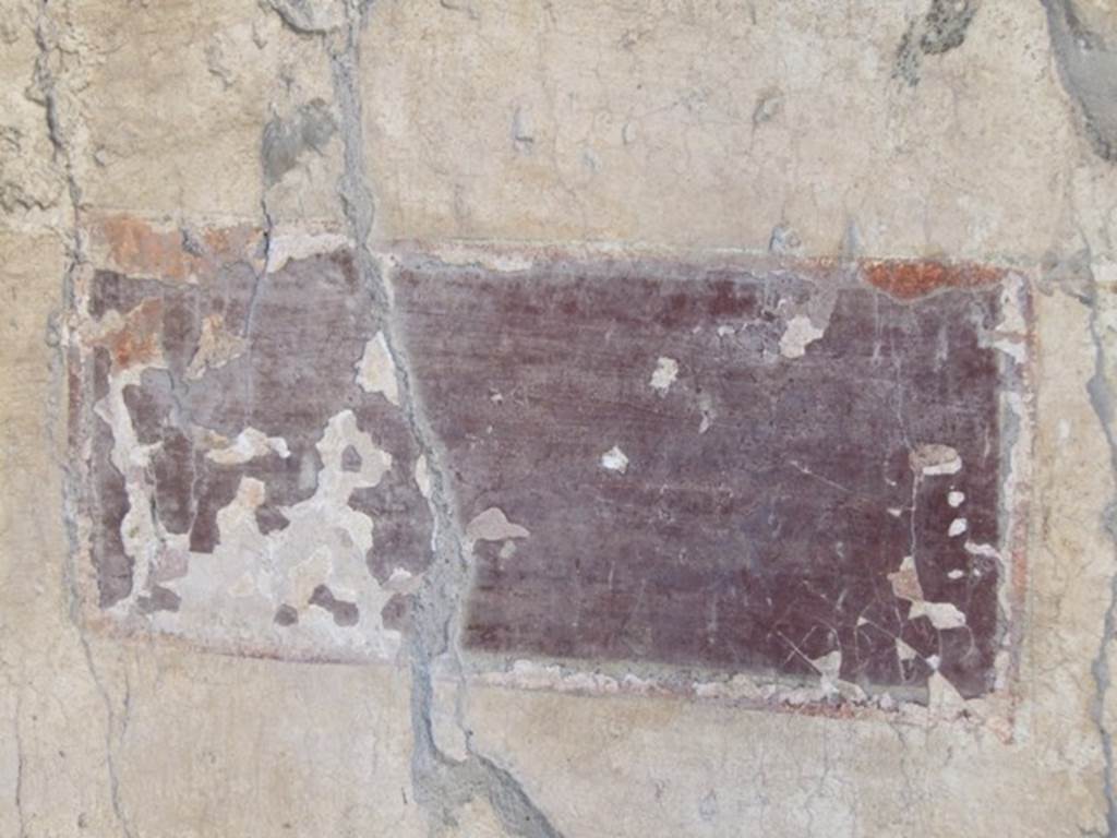 I.10.11 Pompeii. March 2009. Room 10, detail of “violet” panel from east wall of peristyle. Small painted panel on wall between room 11 and room 12, according to PPP, with graffito.