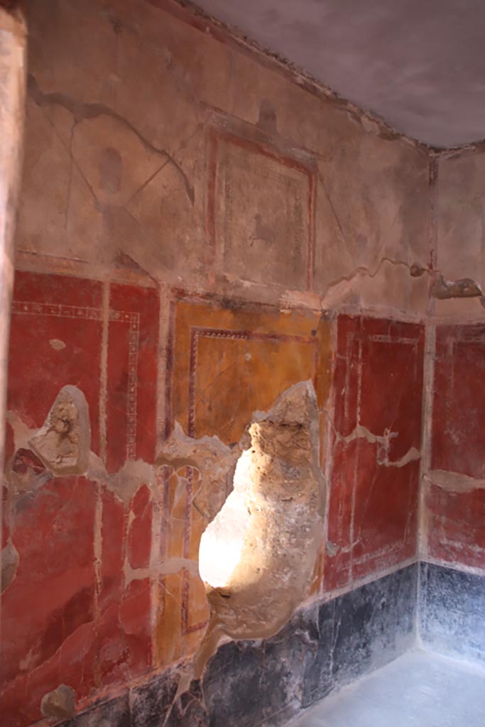I.10.11 Pompeii. October 2022.
Room 12, detail from north wall. Photo courtesy of Klaus Heese.