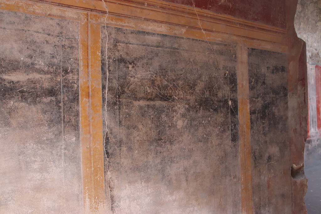 I.10.11 Pompeii. September 2021. Room 1, east end of north wall of fauces/entrance corridor. Photo courtesy of Klaus Heese.