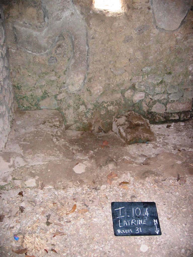 I.10.14 Pompeii. July 2008. Looking south into latrine. Photo courtesy of Barry Hobson.