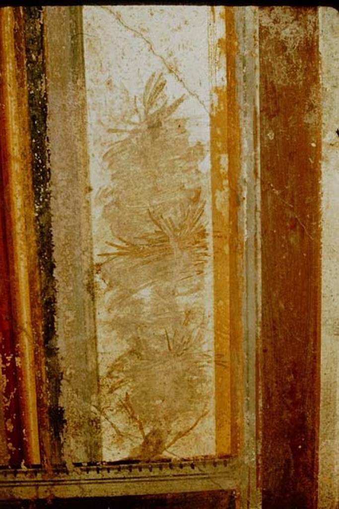 I.11.6 Pompeii. 1957. Detail from north end of east wall of triclinium.
Photo by Stanley A. Jashemski.
Source: The Wilhelmina and Stanley A. Jashemski archive in the University of Maryland Library, Special Collections (See collection page) and made available under the Creative Commons Attribution-Non Commercial License v.4. See Licence and use details.
J57f0333