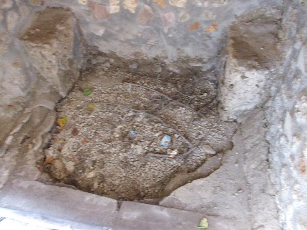 I.11.14 Pompeii. December 2006. Latrine in north-west corner of garden area. According to Hobson, this is a two-seater latrine. See Hobson, B. 2009. Pompeii, Latrines and Down Pipes. Oxford, Hadrian Books, (p.96)