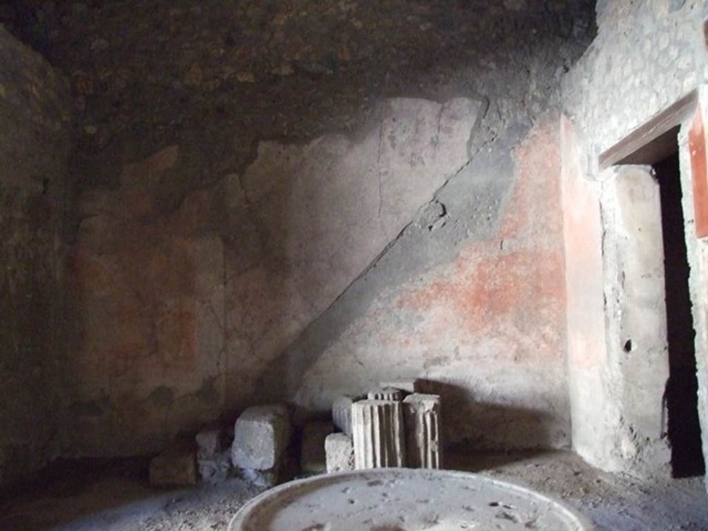 I.12.3 Pompeii. March 2009. Room 1. Caupona courtyard. Remains of steps and site of staircase on east wall.
