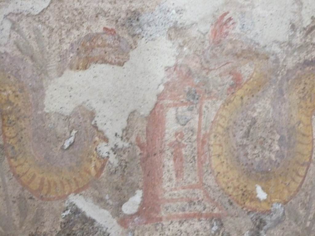 I.12.3 Pompeii. March 2009. Room 4. Lararium. Detail of Altar between the two serpents.