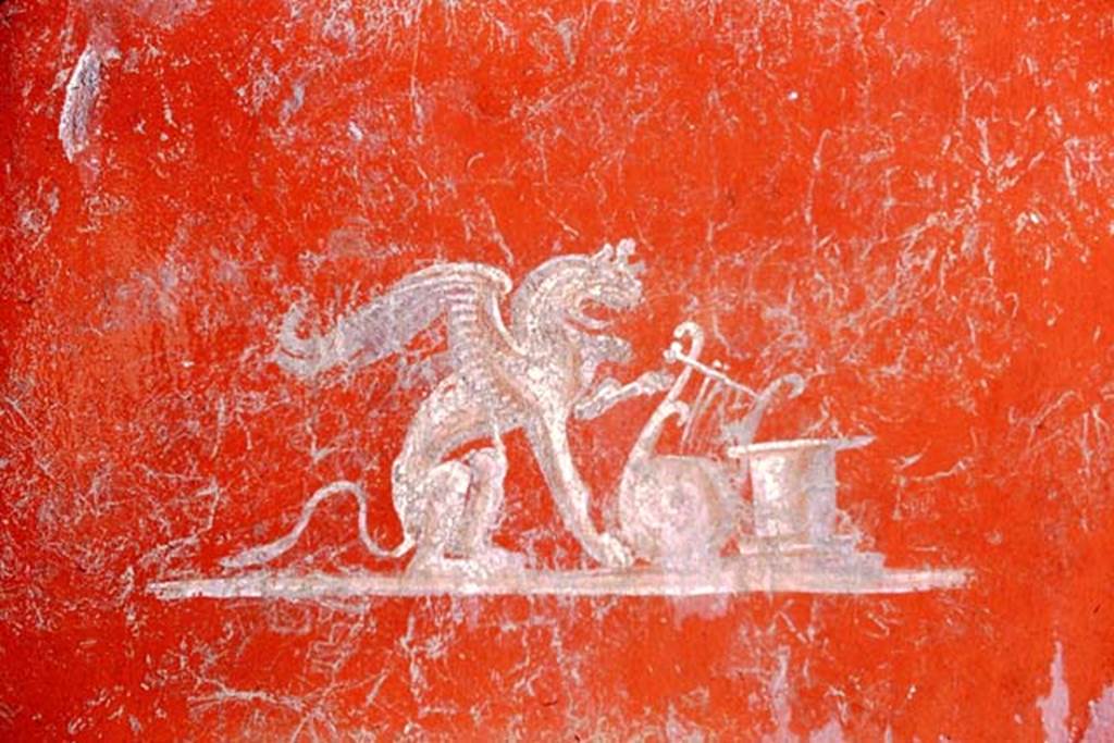 I.12.11 Pompeii. 1968.
Painted panel from east end of south wall of triclinium on the west side of the tablinum area. Photo by Stanley A. Jashemski.
Source: The Wilhelmina and Stanley A. Jashemski archive in the University of Maryland Library, Special Collections (See collection page) and made available under the Creative Commons Attribution-Non-Commercial License v.4. See Licence and use details.
J68f1258