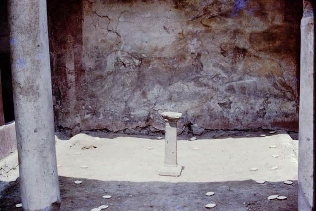 I.12.11Pompeii. 1975. Looking north across small garden area towards remains of large animal painting on north wall. Photo by Stanley A. Jashemski.
Source: The Wilhelmina and Stanley A. Jashemski archive in the University of Maryland Library, Special Collections (See collection page) and made available under the Creative Commons Attribution-Non Commercial License v.4. See Licence and use details. J75f0687