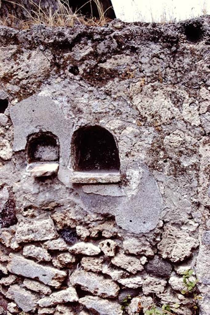 I.12.14 Pompeii. 1972. Two niches on north wall. Photo by Stanley A. Jashemski.
Source: The Wilhelmina and Stanley A. Jashemski archive in the University of Maryland Library, Special Collections (See collection page) and made available under the Creative Commons Attribution-Non Commercial License v.4. See Licence and use details. J72f0237