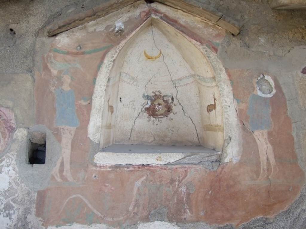 I.12.15 Pompeii. March 2009. Room 5, lararium niche on east wall.