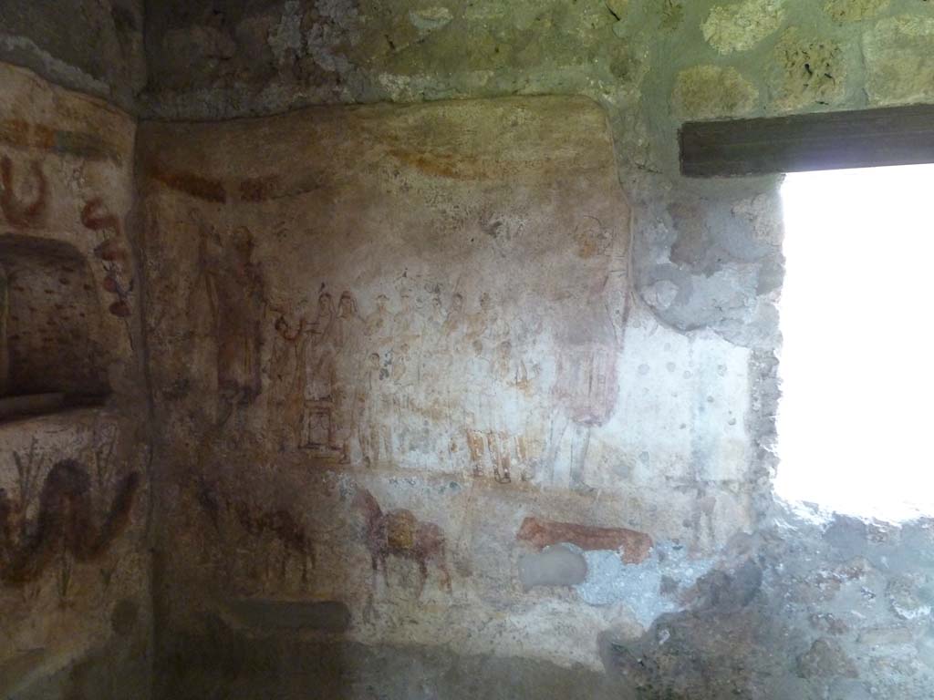 I.13.2 Pompeii. May 2010. Kitchen, east wall.
See Fröhlich, T., 1991. Lararien und Fassadenbilder in den Vesuvstädten. Mainz: von Zabern. (L29, T.28,1 and 28,2)