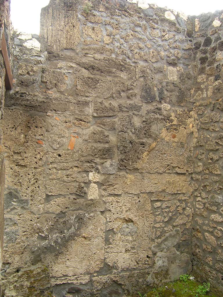 I.14.2 Pompeii. July 2008. Room E, east wall with line of stairs showing in wall.
Photo courtesy of Guilhem Chapelin.