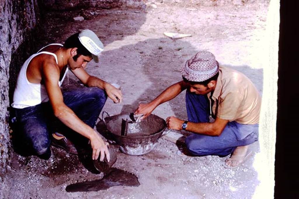 I.14.2 Pompeii. 1972. Filling the root-cavity. Photo by Stanley A. Jashemski.
Source: The Wilhelmina and Stanley A. Jashemski archive in the University of Maryland Library, Special Collections (See collection page) and made available under the Creative Commons Attribution-Non Commercial License v.4. See Licence and use details. J72f0336