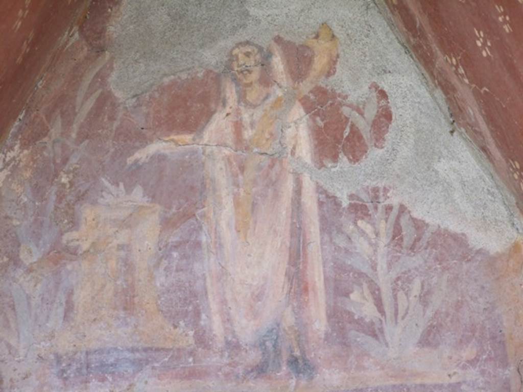 I.14.7 Pompeii. March 2009. Painting of Genius and altar amidst a painted garden.
See Fröhlich, T., 1991. Lararien und Fassadenbilder in den Vesuvstädten. Mainz: von Zabern, L33, p. 262-3, Taf. 6.