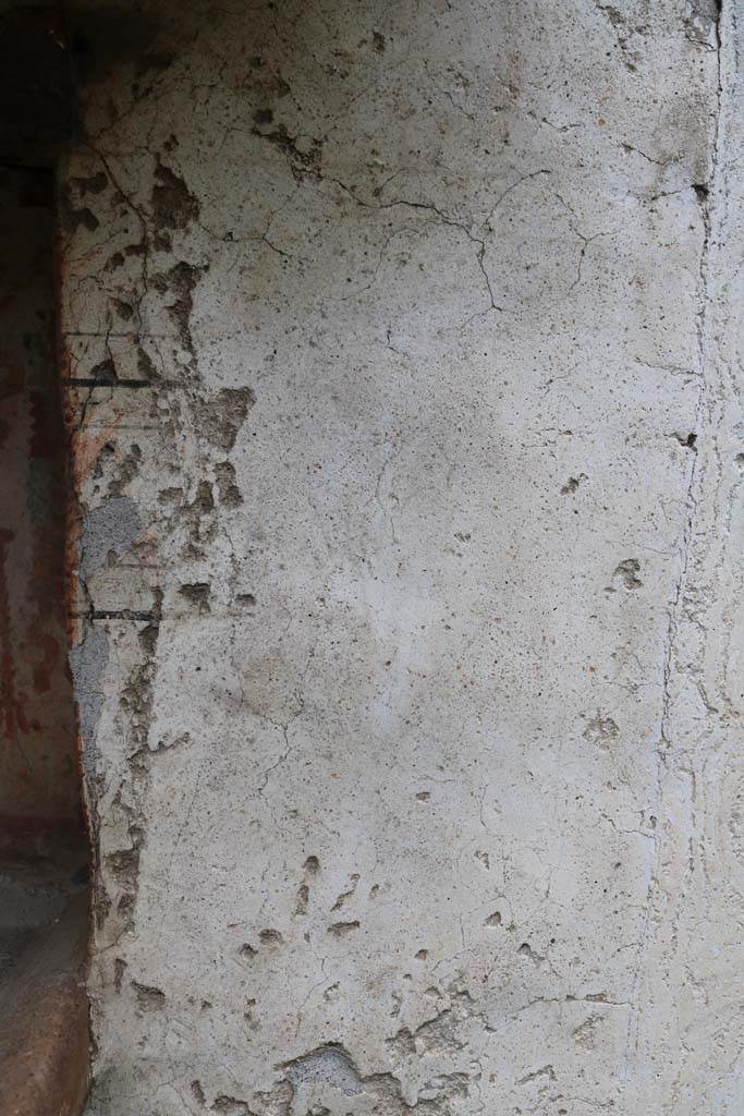 I.14.7 Pompeii. December 2018.
West wall of the garden area, detail of the wall at its northern end. Photo courtesy of Aude Durand.