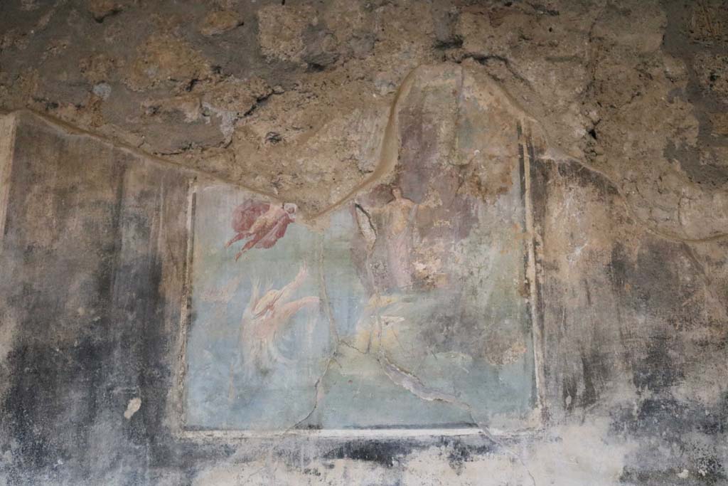 I.14.12, Pompeii. December 2018.
Room 13, central painting of Perseus about to rescue Andromeda from the sea monster, on east wall of large triclinium.
Photo courtesy of Aude Durand.