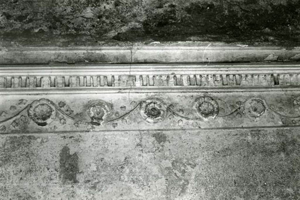 I.15.3 Pompeii. 1972. Room 6. House of Ship Europa, W cubiculum, right E wall, details of rosettes (centre, south end). Photo courtesy of Anne Laidlaw.
American Academy in Rome, Photographic Archive. Laidlaw collection _P_72_17_14.
