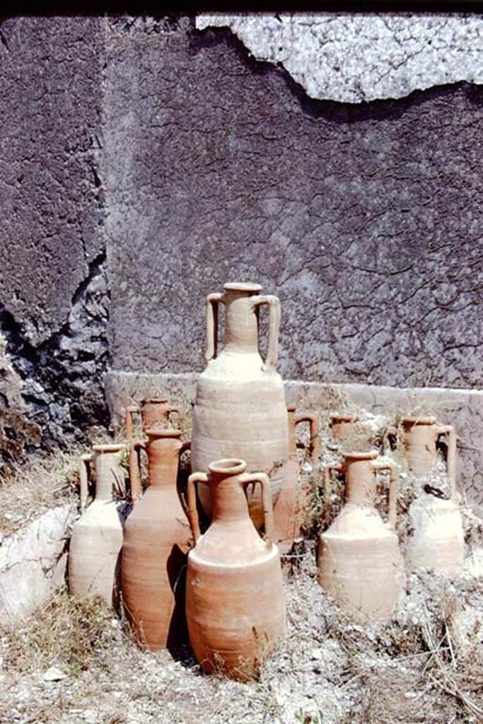 I.15.3 Pompeii. 1972. Amphorae in peristyle 13. Photo by Stanley A. Jashemski.
Source: The Wilhelmina and Stanley A. Jashemski archive in the University of Maryland Library, Special Collections (See collection page) and made available under the Creative Commons Attribution-Non Commercial License v.4. See Licence and use details. J72f0655