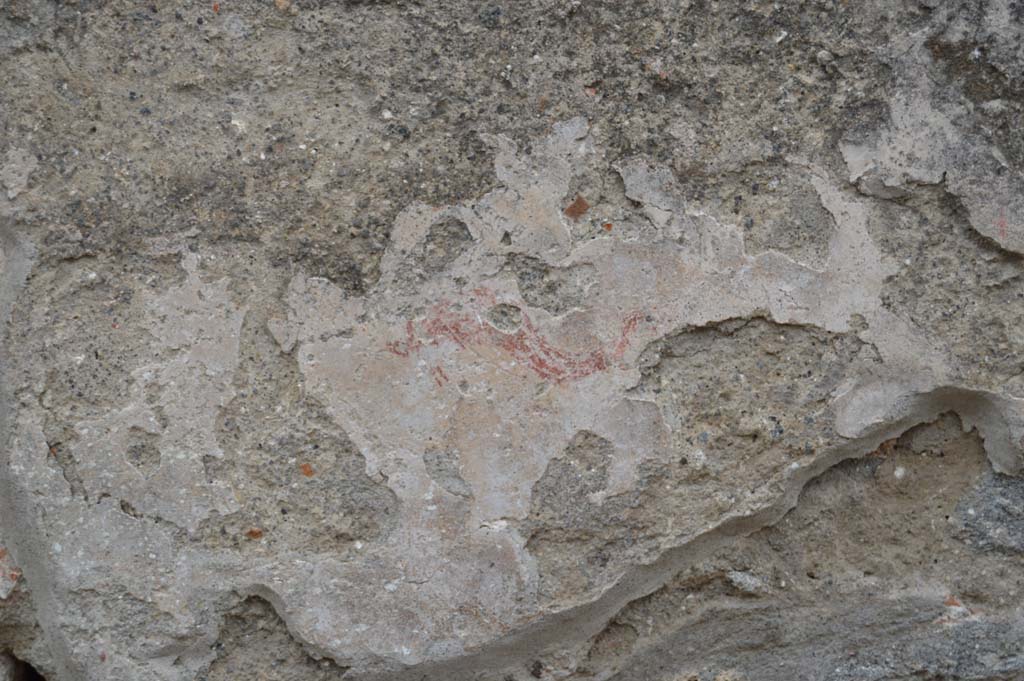 I.16.3 Pompeii. October 2017. Detail of remaining painted plaster decoration on front façade to west of entrance doorway.
Foto Taylor Lauritsen, ERC Grant 681269 DÉCOR.October 2017.
