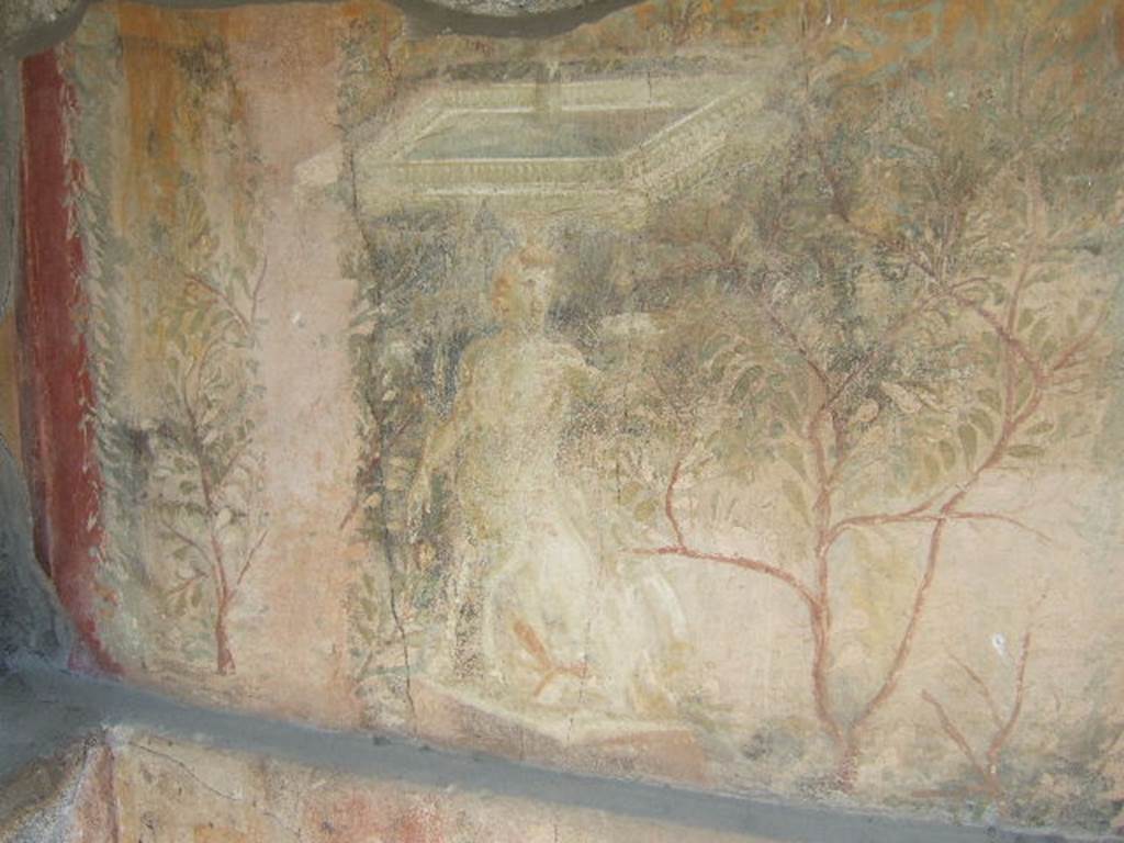 I.17.4 Pompeii. May 2006. Garden painting at west end of north wall of peristyle garden. A centaur supports a square fountain. See Jashemski, W. F., 1993. The Gardens of Pompeii, Volume II: Appendices. New York: Caratzas. (p.328).