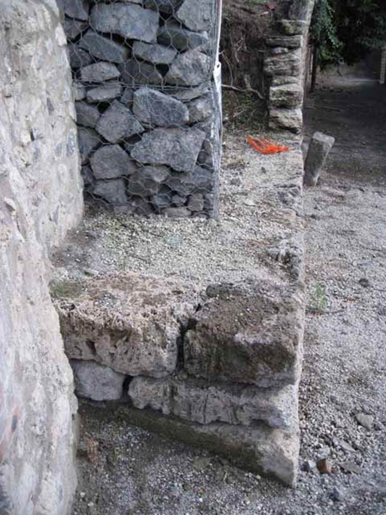 I.2.22 Pompeii. September 2010. Looking south to restored south end of insula I.19, into the unexcavated, on the east side of Vicolo del Citarista. 
Photo courtesy of Drew Baker.
