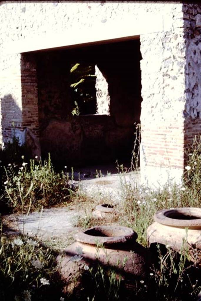 I.20.1 Pompeii. 1966. Looking north-east to small room, with large dolium buried in the soil at the edge of the soil, and two further dolia nearby. Photo by Stanley A. Jashemski.
Source: The Wilhelmina and Stanley A. Jashemski archive in the University of Maryland Library, Special Collections (See collection page) and made available under the Creative Commons Attribution-Non Commercial License v.4. See Licence and use details.
J66f1039