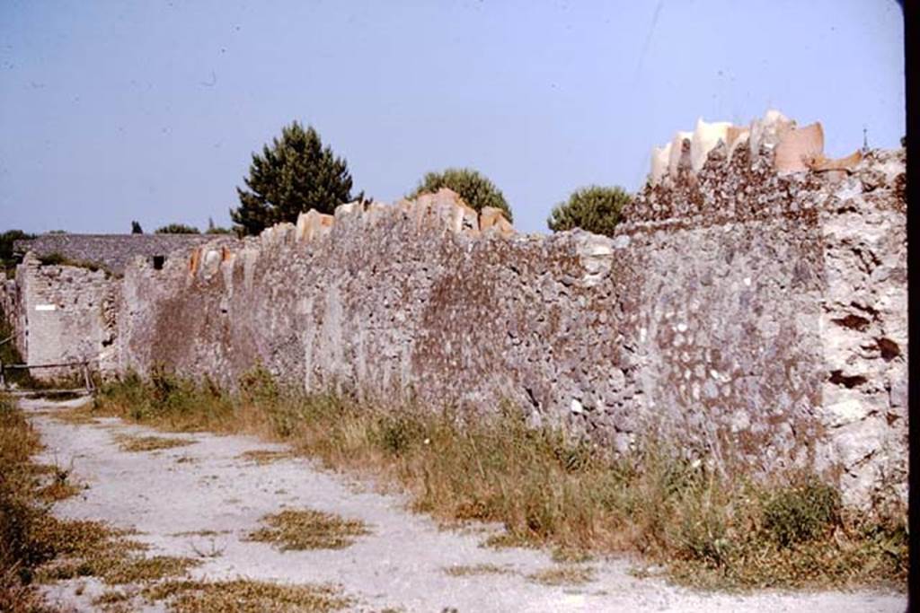 I.20.5 Pompeii. 1964. Looking east along exterior north wall. Photo by Stanley A. Jashemski.
Source: The Wilhelmina and Stanley A. Jashemski archive in the University of Maryland Library, Special Collections (See collection page) and made available under the Creative Commons Attribution-Non Commercial License v.4. See Licence and use details. J64f1722