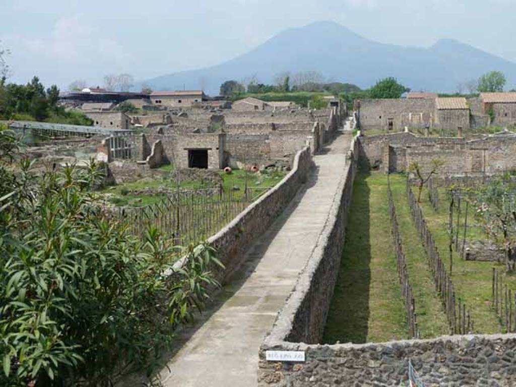 I.22.3 Pompeii. May 2010. Looking north along roadway, with the rear of I.22.3 visible on the left of the roadway