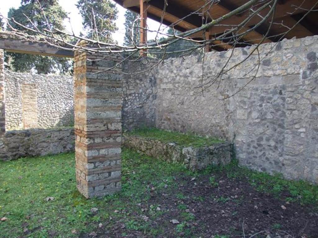 II.1.11 Pompeii. March 2009. Looking south east across the remains of the 1st of two rooms at the rear of the front garden yard.