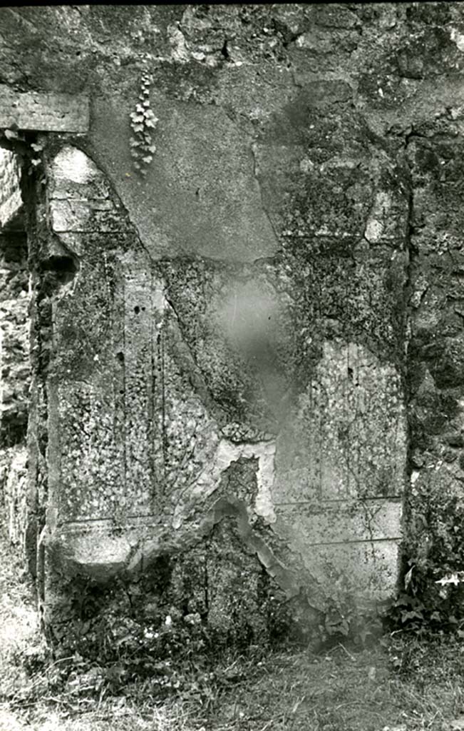II.1.11/12 Pompeii. 1974.
Oblong room SW of peristyle, S wall forward SW corner by doorway. Photo courtesy of Anne Laidlaw.
American Academy in Rome, Photographic Archive. Laidlaw collection _P_74_1_33.