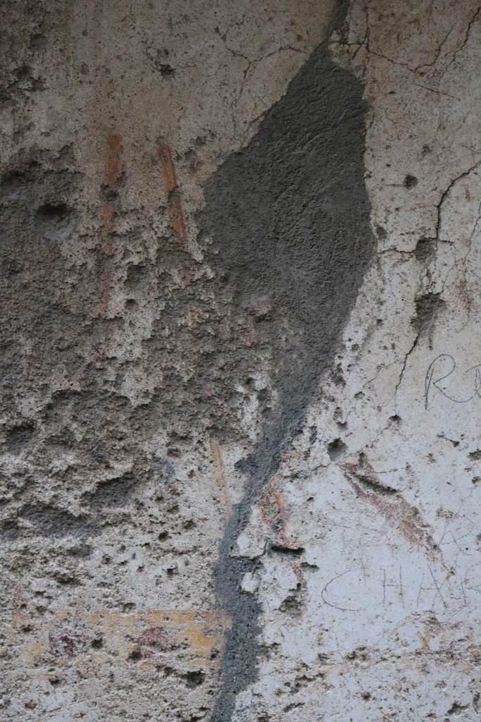 II.1.13 Pompeii. December 2018.
Detail from painted plaster on exterior wall, on north side (left) of entrance. Photo courtesy of Aude Durand.