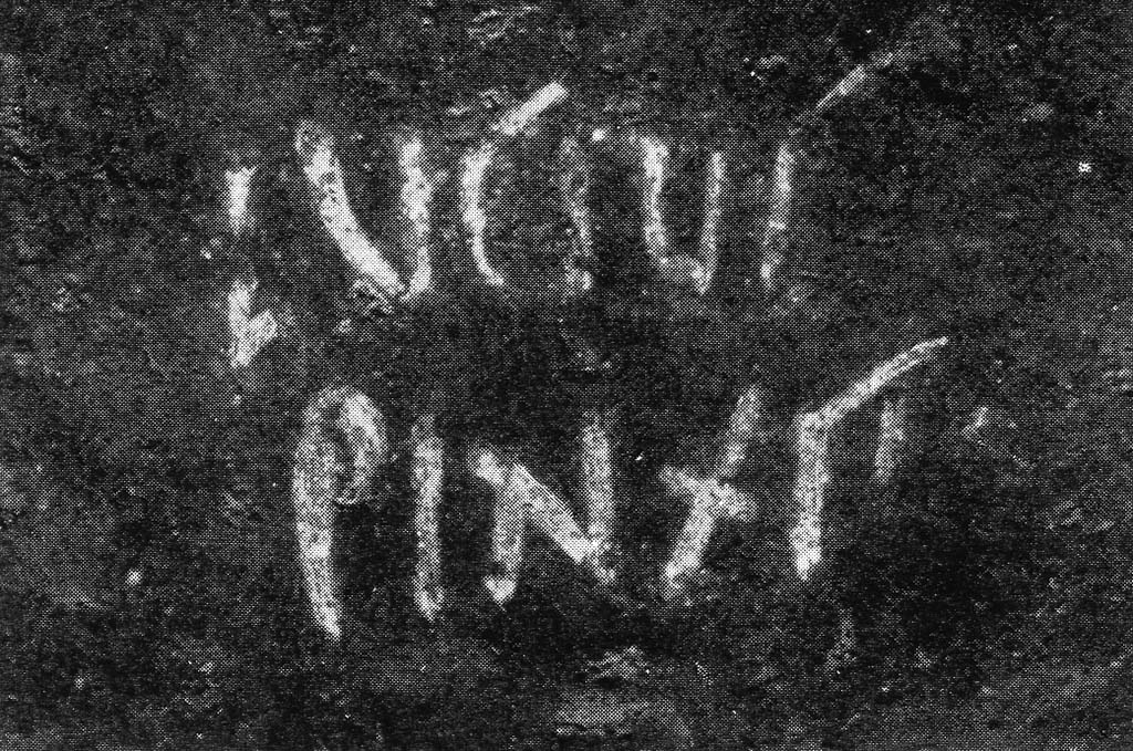 II.2.2 Pompeii. Room “k”, Lucius Pinxit (Lucius painted (this)). CIL IV 7535.
Signature on right (south) side of couch of biclinium. No longer visible. Photograph courtesy of Francesca Tronchin.
See CIL IV 7535 and figure 460 from Pompei alla luce degli Scavi Nuovi di Via dell’Abbondanza by Spinazzola.
