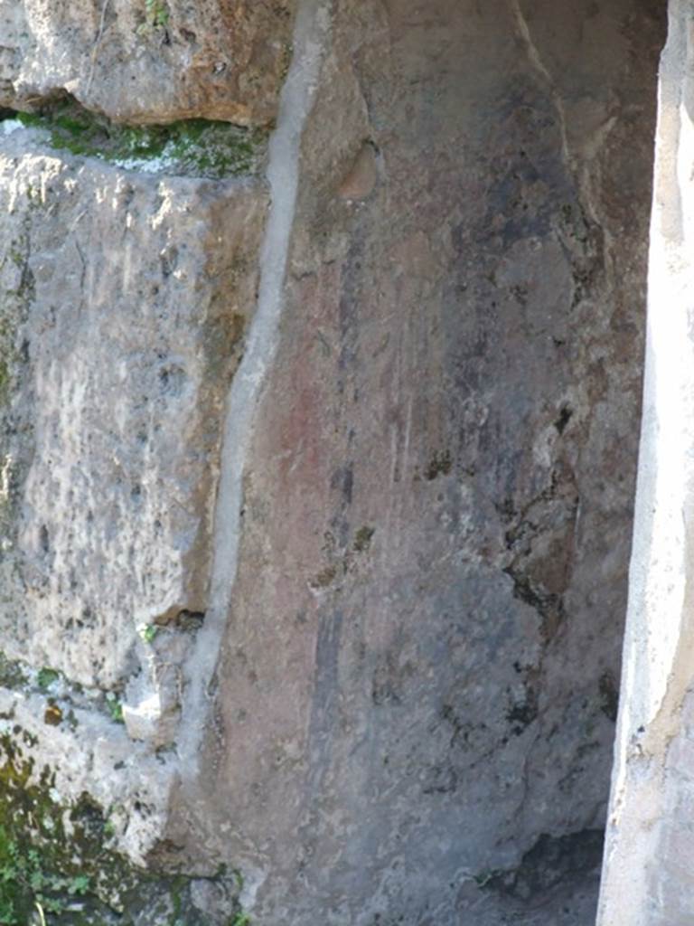 II.2.2 Pompeii. March 2009. Room 13. Garden. Remains of painted decoration on west side of west wall of nymphaeum.