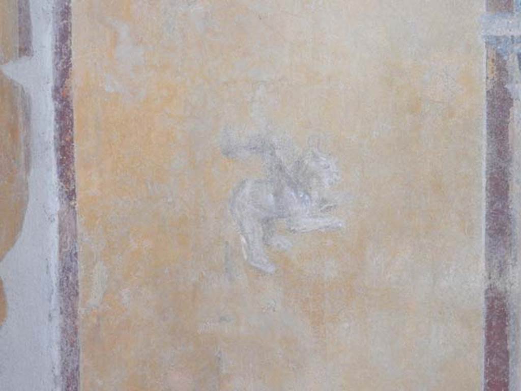 II.2.2 Pompeii. May 2016. Room “e”, painting in centre of panel at south end of west wall. Photo courtesy of Buzz Ferebee.