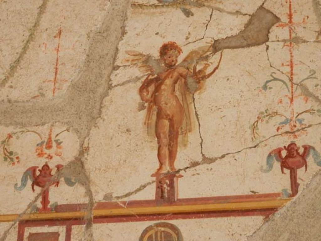 II.2.2 Pompeii. May 2016. Room “f”, detail from upper central north wall.
Photo courtesy of Buzz Ferebee.