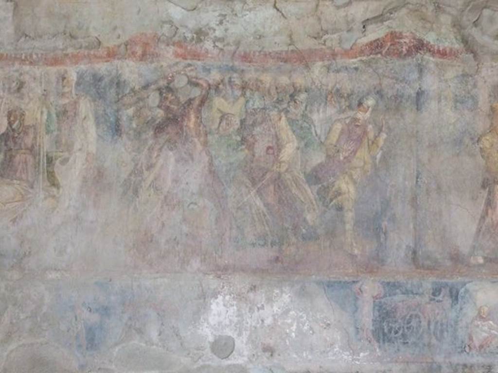 II.2.2 Pompeii. December 2006. Room “h”, east wall of triclinium. Hercules’ battle with Laomedon, King of Troy. The lower section shows stories from the Trojan War featuring Achilles.