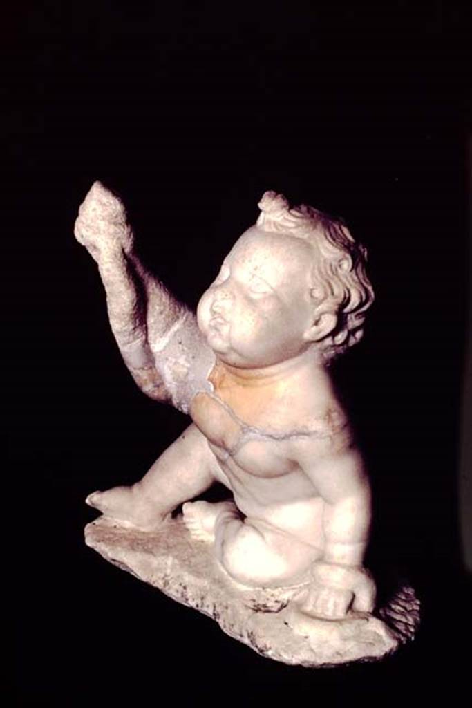 II.2.2 Pompeii. 1978. Room “i”. White marble statuette of a young Hercules strangling a snake, found in 1920. Photo by Stanley A. Jashemski.
Source: The Wilhelmina and Stanley A. Jashemski archive in the University of Maryland Library, Special Collections (See collection page) and made available under the Creative Commons Attribution-Non Commercial License v.4. See Licence and use details. J78f0403