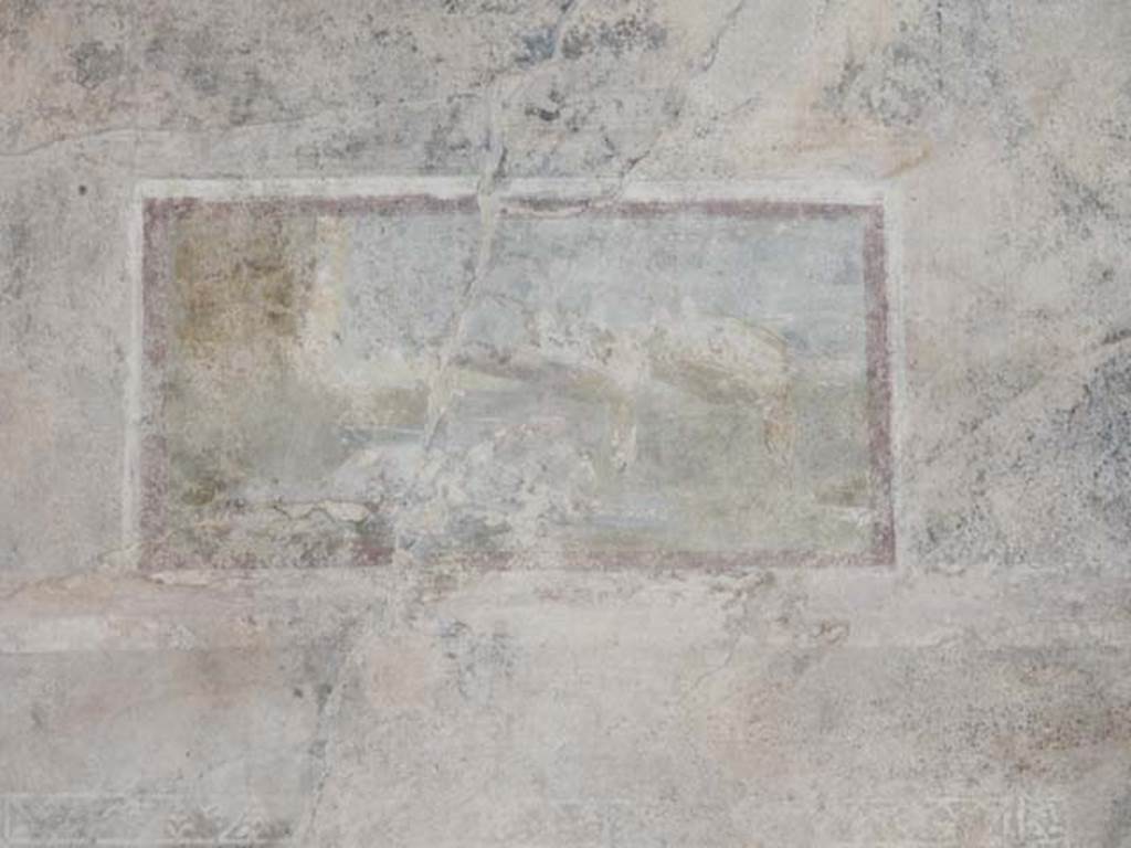 II.3.3 Pompeii. May 2016. Room 6, detail of painted panel at upper south end of west wall. Photo courtesy of Buzz Ferebee.