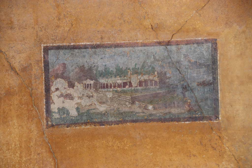 II.3.3 Pompeii. September 2017. Painted panel, architectural landscape, in north-east corner of room 11.
Photo courtesy of Klaus Heese.
