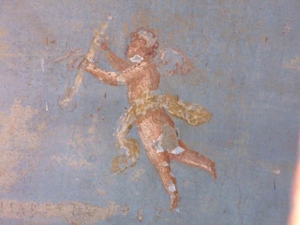 II.3.3 Pompeii. March 2009. Room 10, West wall. Painting of flying cherub.