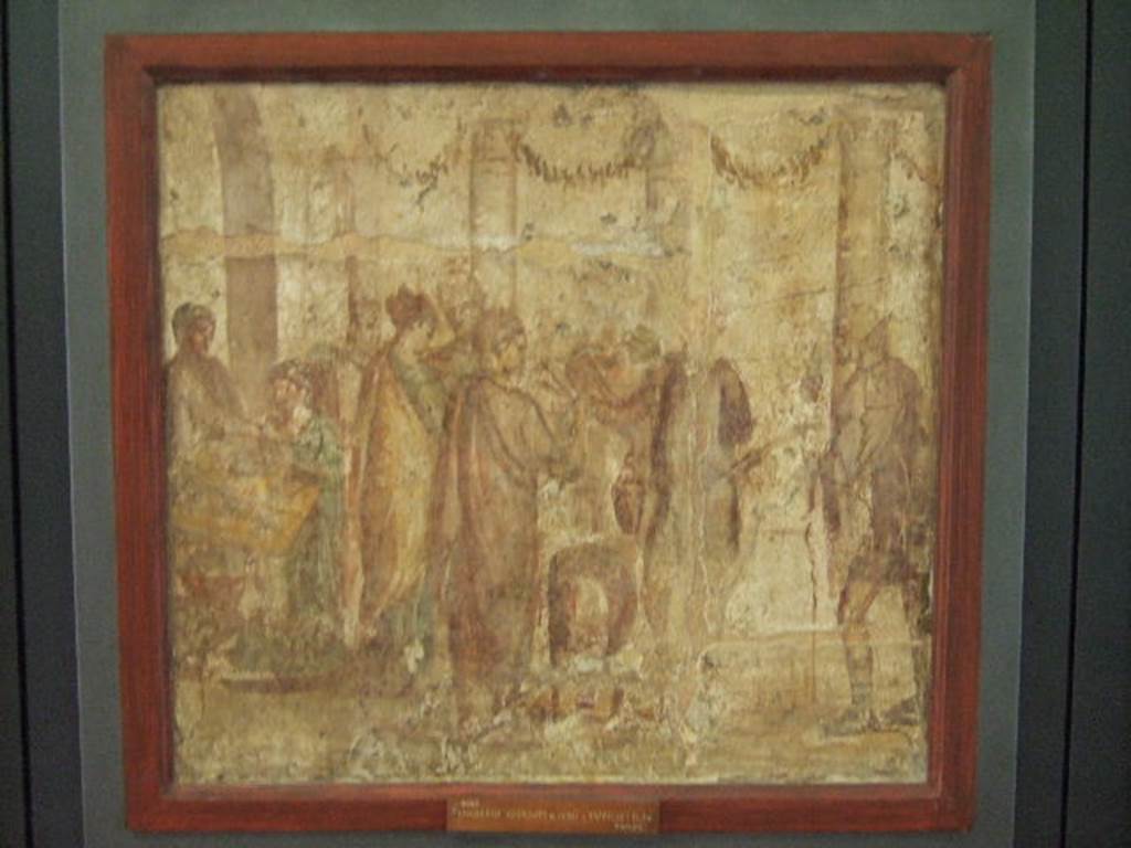 II.4.3 Pompeii. Part of the “Forum Frieze” found in the atrium. Scene of Forum life. Sale of cooked food. Now in Naples Archaeological Museum. Inventory number 9065.