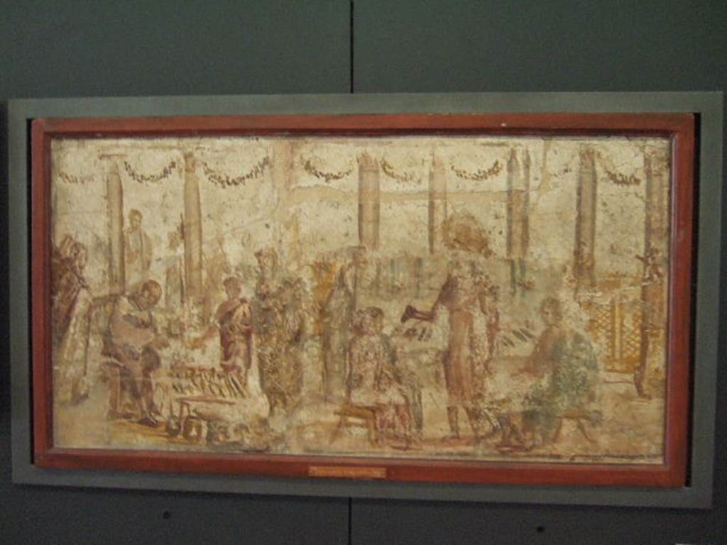 II.4.3 Pompeii. Part of the “Forum Frieze” found in the atrium. Sale of utensils and pots. Now in Naples Archaeological Museum. Inventory number 9069. See Accademici Ercolanesi, 1762. Le Pitture Antichita di Ercolano: Tome III. (p. 221, Tav.42).
