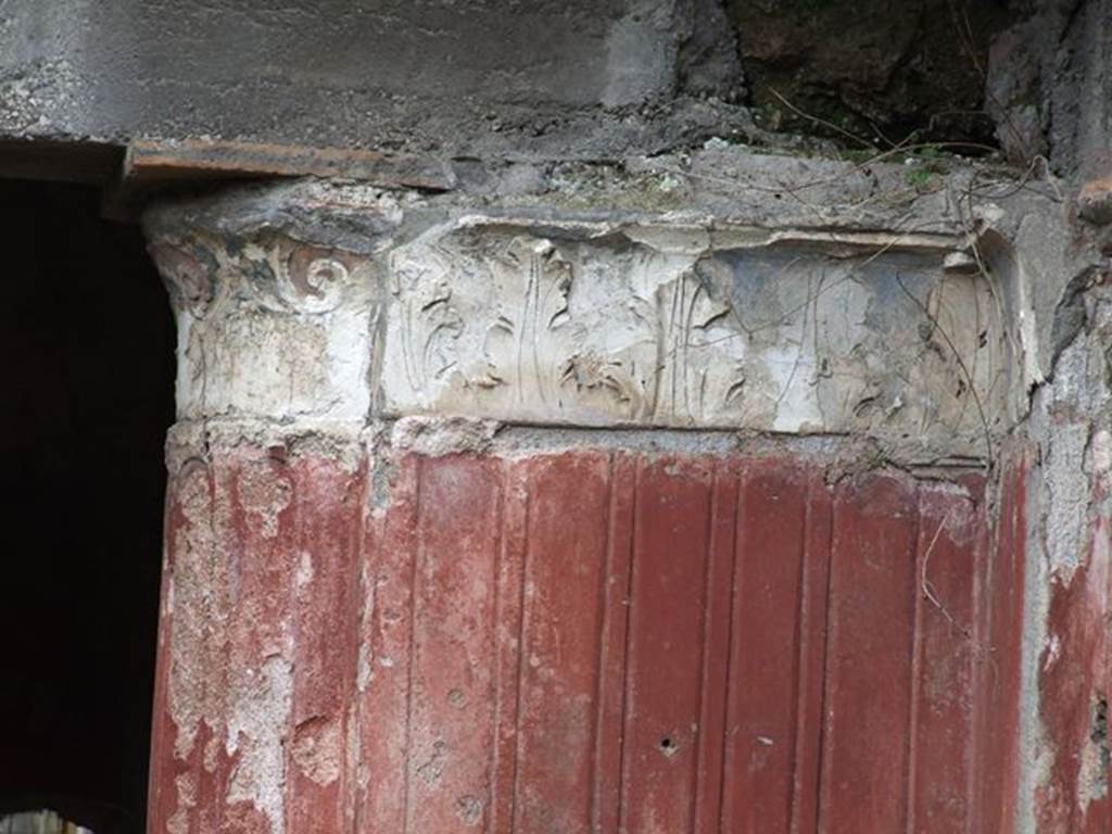 II.4.6 Pompeii. December 2006. Detail of plaster in South west corner of Baths portico