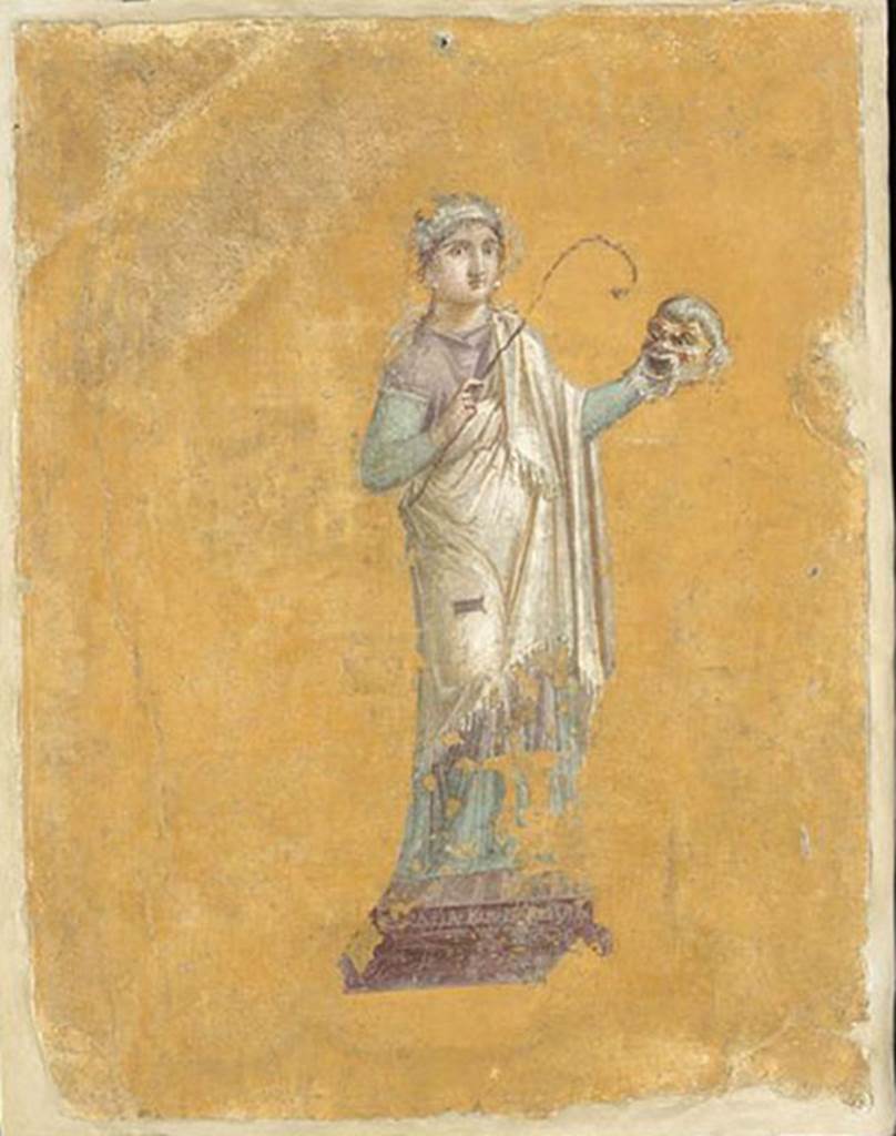 II.4.10/3 Pompeii. Found 20th July 1755 in cubiculum (Ambiente 97).
Thalia, the muse of comedy.
Now in the Louvre, Paris, inventory number P10.