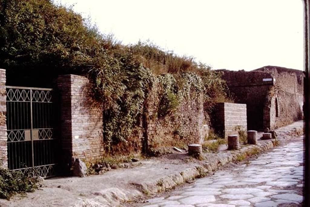 II.5.3 Pompeii, on left. 1972. Entrances on Via dell’Abbondanza, II.5.2, centre and II.5.1, towards right. Photo by Stanley A. Jashemski.
Source: The Wilhelmina and Stanley A. Jashemski archive in the University of Maryland Library, Special Collections (See collection page) and made available under the Creative Commons Attribution-Non Commercial License v.4. See Licence and use details. J72f0079